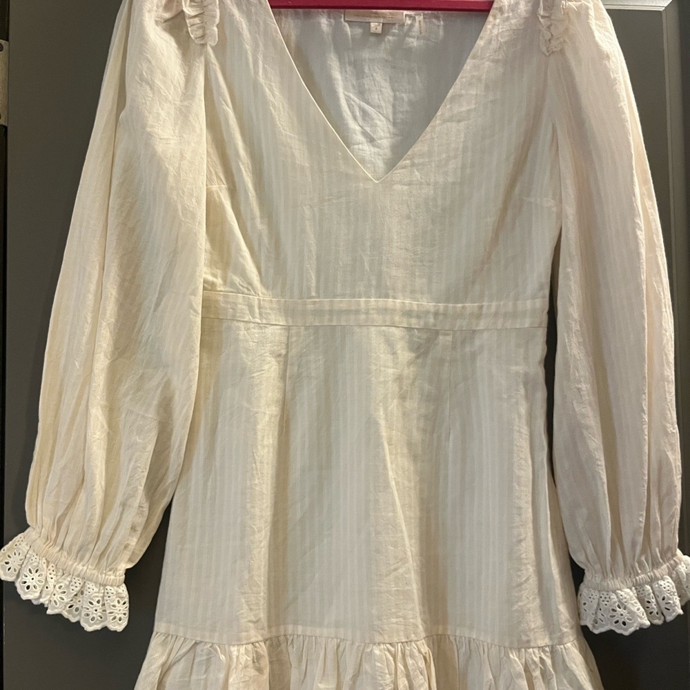 LoveShackFancy Cream Long Sleeve Dress